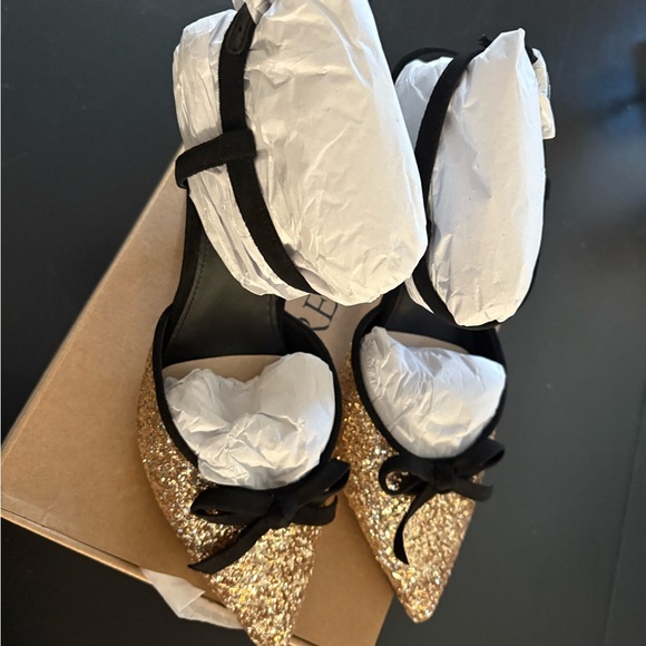 J. Crew Glittery Gold and Black Women's Kitten Heels NWT - Picture 7 of 10